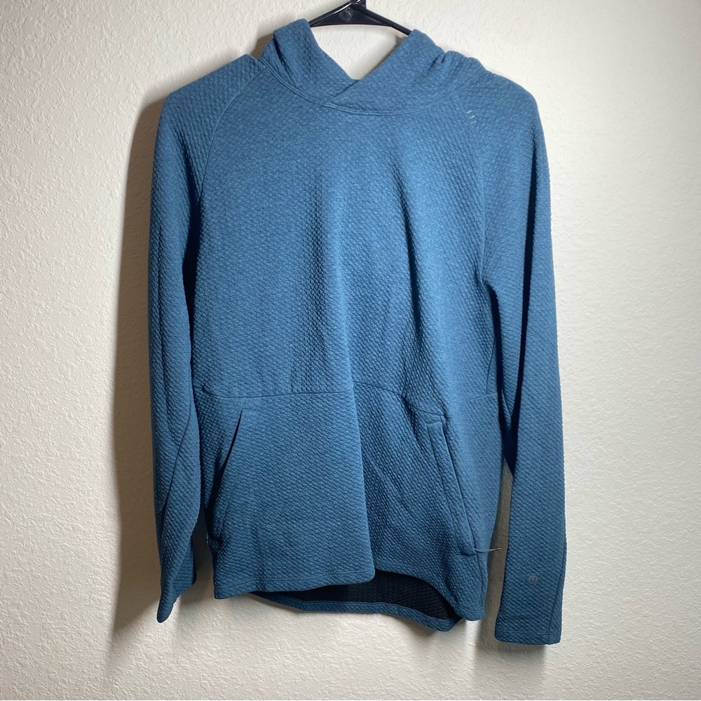 LULULEMON Mens Size M Textured Double Knit Hoodie At Ease Pullover Blue Pockets